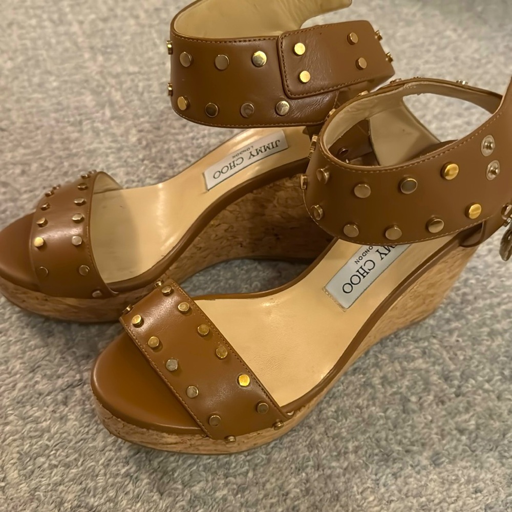 Jimmy Choo wedges with gold studs, Size 39 (8.5)